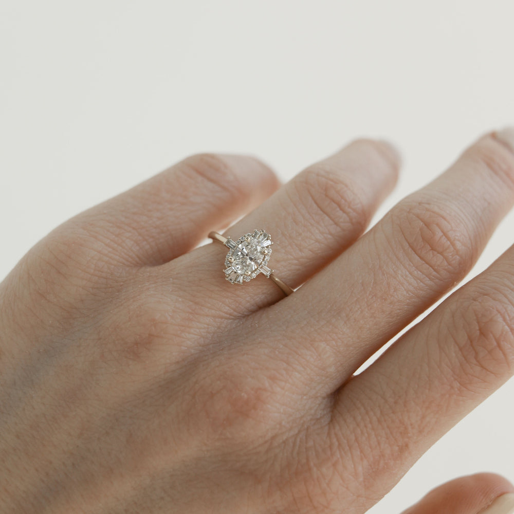 0.75CT Oval Cut Cluster Moissanite Diamond Engagement Ring