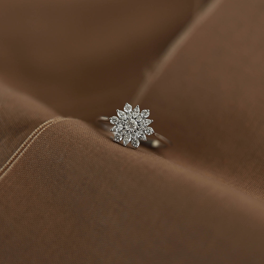 0.1CT Round Moissanite Cluster Diamond Engagement Ring