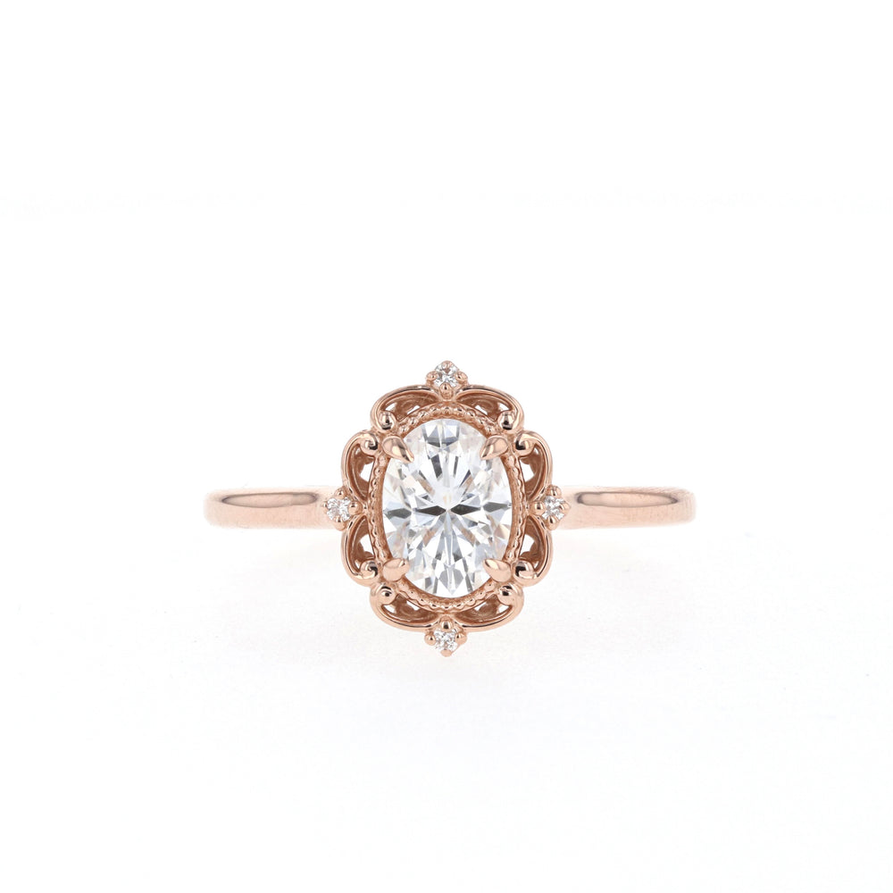 0.84CT Oval Moissanite Vintage Diamond Engagement Ring