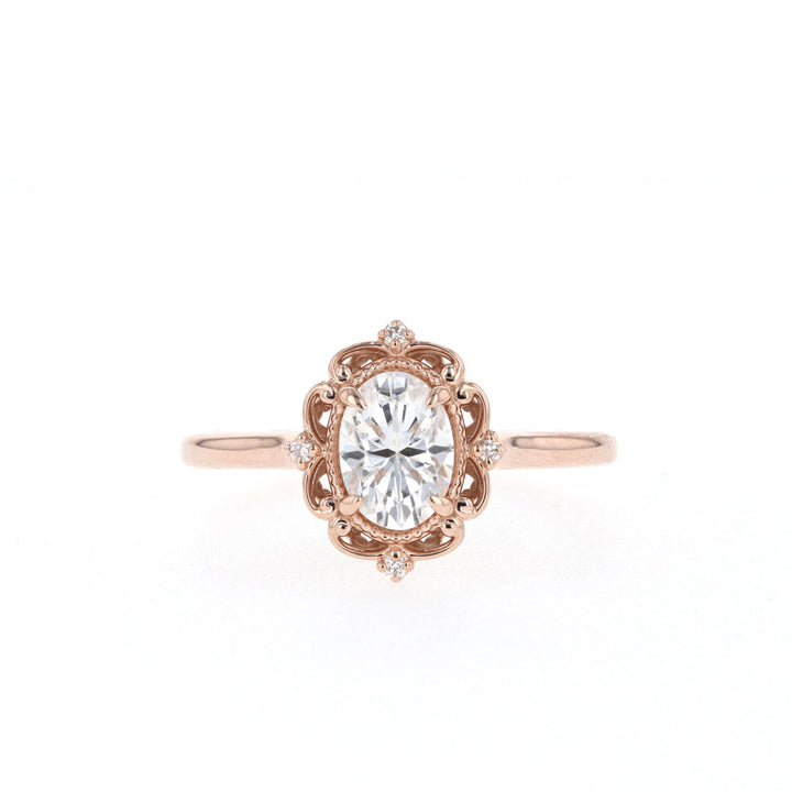 0.84CT Oval Moissanite Vintage Diamond Engagement Ring
