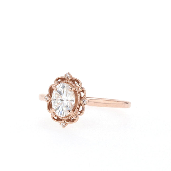 0.84CT Oval Moissanite Vintage Diamond Engagement Ring