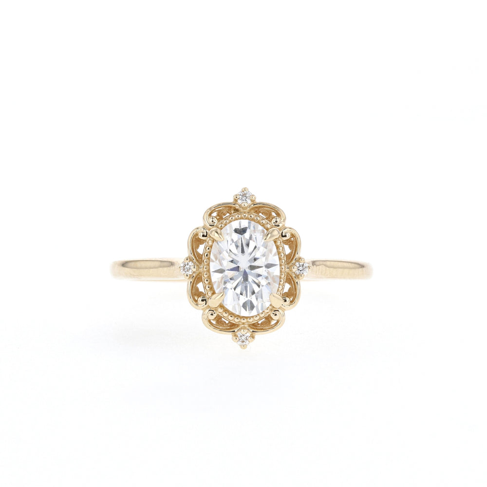 0.84CT Oval Moissanite Vintage Diamond Engagement Ring