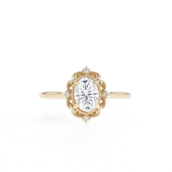 0.84CT Oval Moissanite Vintage Diamond Engagement Ring