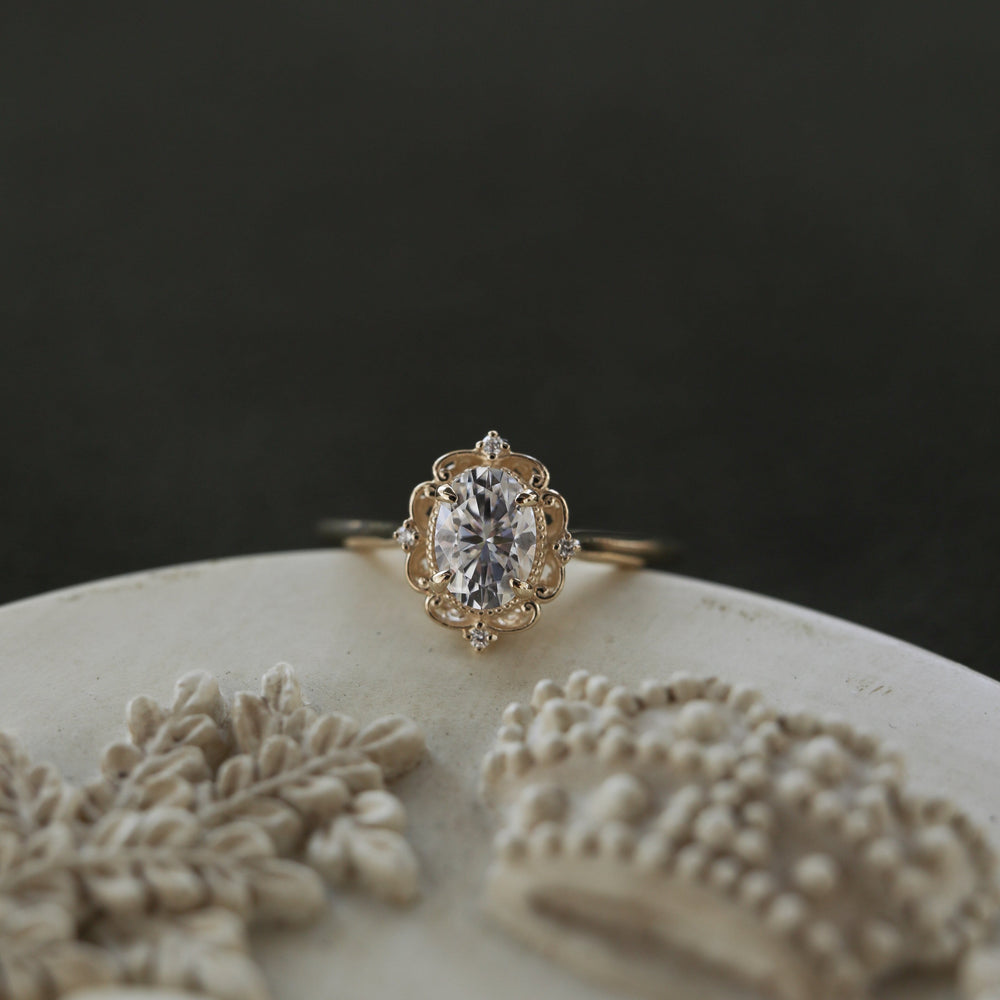 0.84CT Oval Moissanite Vintage Diamond Engagement Ring