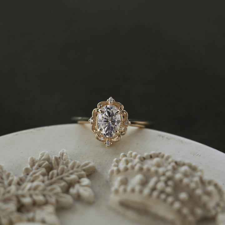 0.84CT Oval Moissanite Vintage Diamond Engagement Ring