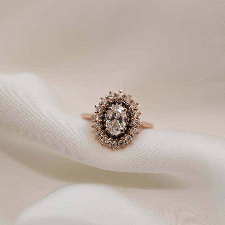 0.75CT Oval Moissanite Double Halo Diamond Engagement Ring