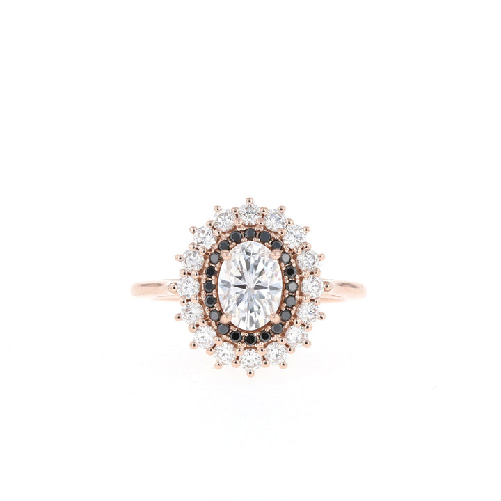 0.75CT Oval Moissanite Double Halo Diamond Engagement Ring