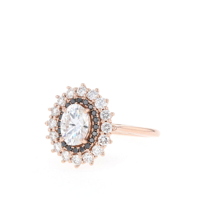 0.75CT Oval Moissanite Double Halo Diamond Engagement Ring