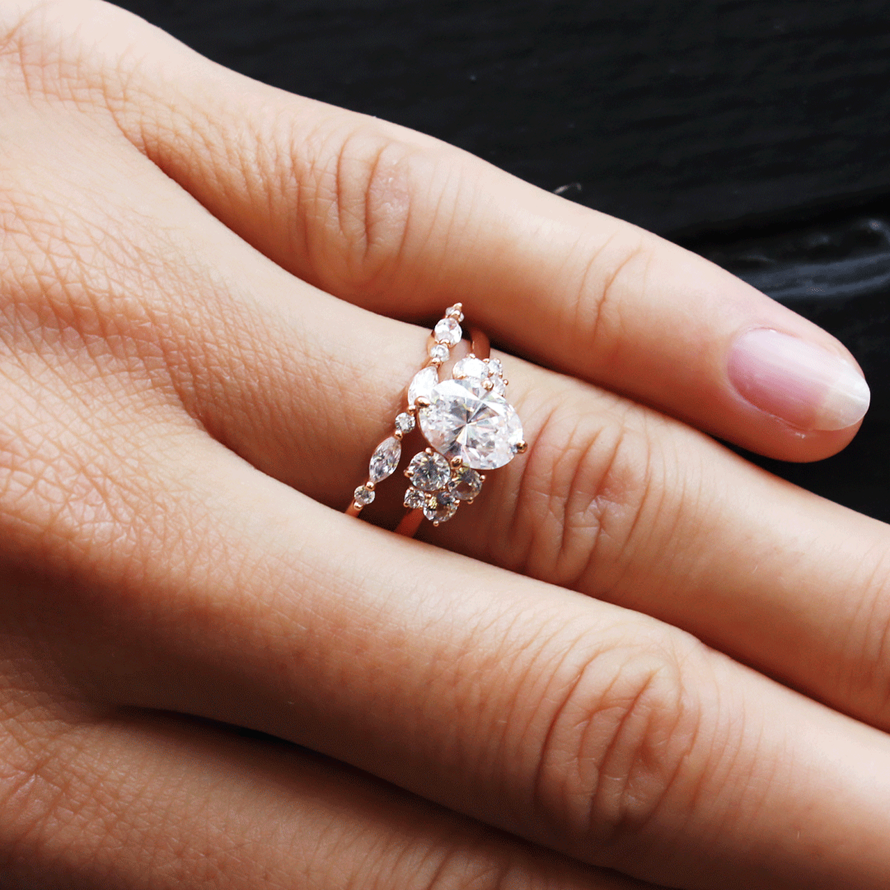 Marquise and Round  Cut Half Eternity Wedding Band