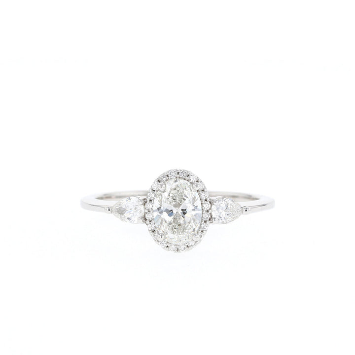 1.20ct Oval Halo Three Stone Moissanite Diamond Engagement Ring