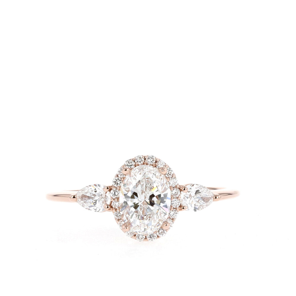 1.20ct Oval Halo Three Stone Moissanite Diamond Engagement Ring