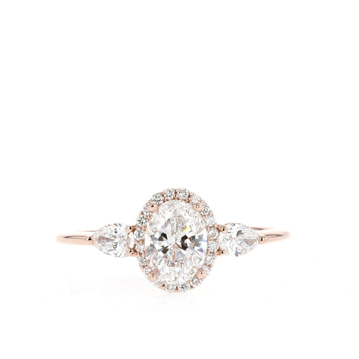 1.20ct Oval Halo Three Stone Moissanite Diamond Engagement Ring
