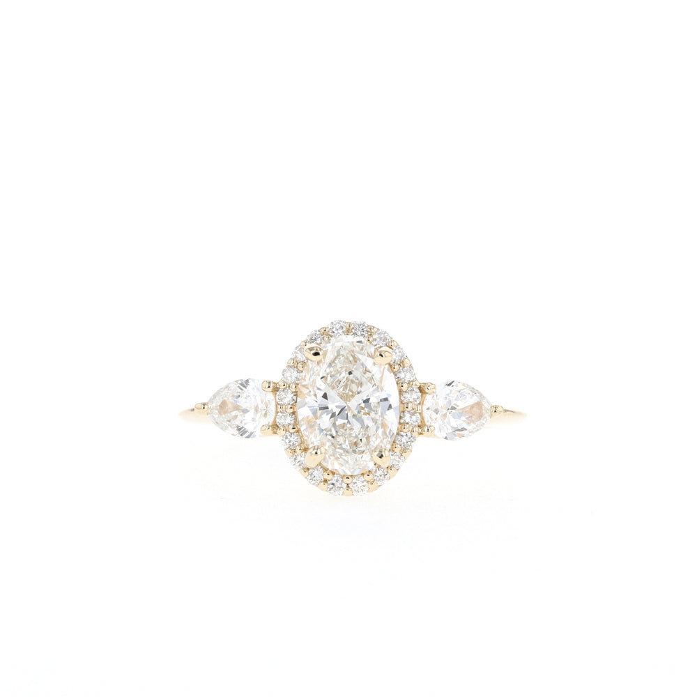 1.20ct Oval Halo Three Stone Moissanite Diamond Engagement Ring