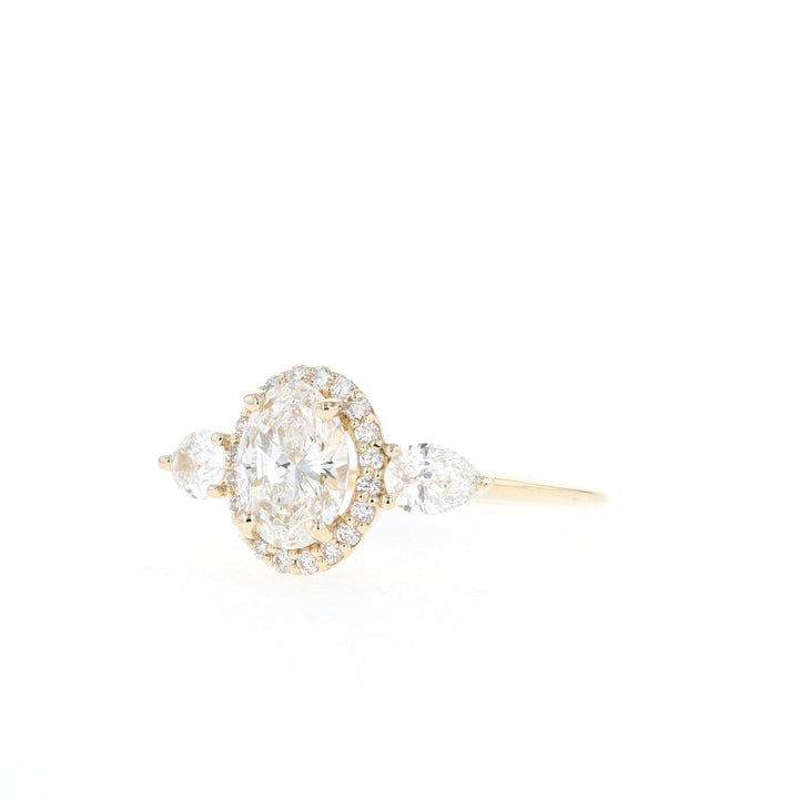 1.20ct Oval Halo Three Stone Moissanite Diamond Engagement Ring