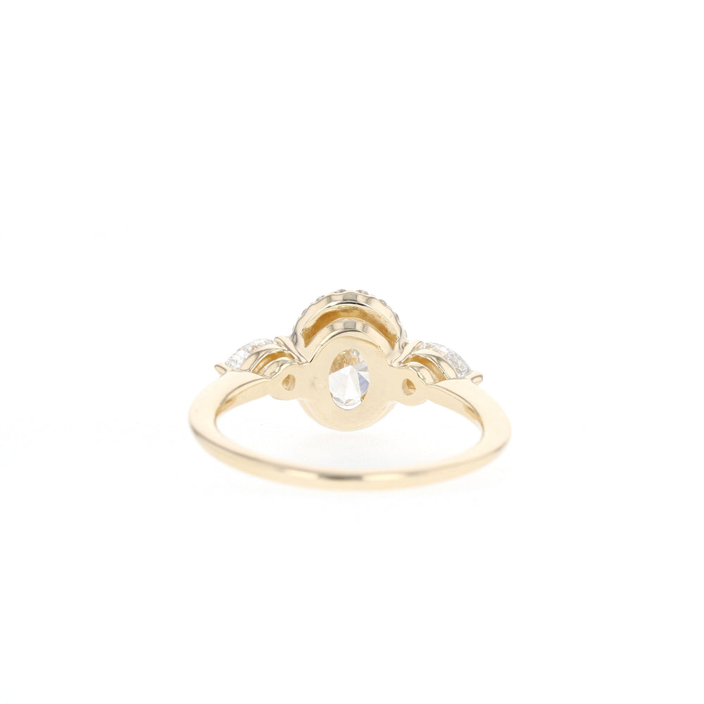 1.20ct Oval Halo Three Stone Moissanite Diamond Engagement Ring