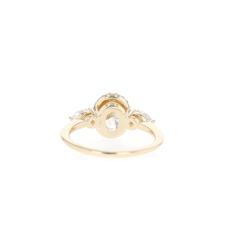 1.20ct Oval Halo Three Stone Moissanite Diamond Engagement Ring