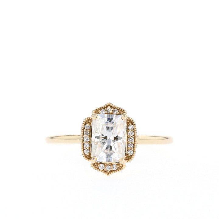 2.0CT Emerald Cut Moissanite Vintage Cluster Diamond Engagement Ring