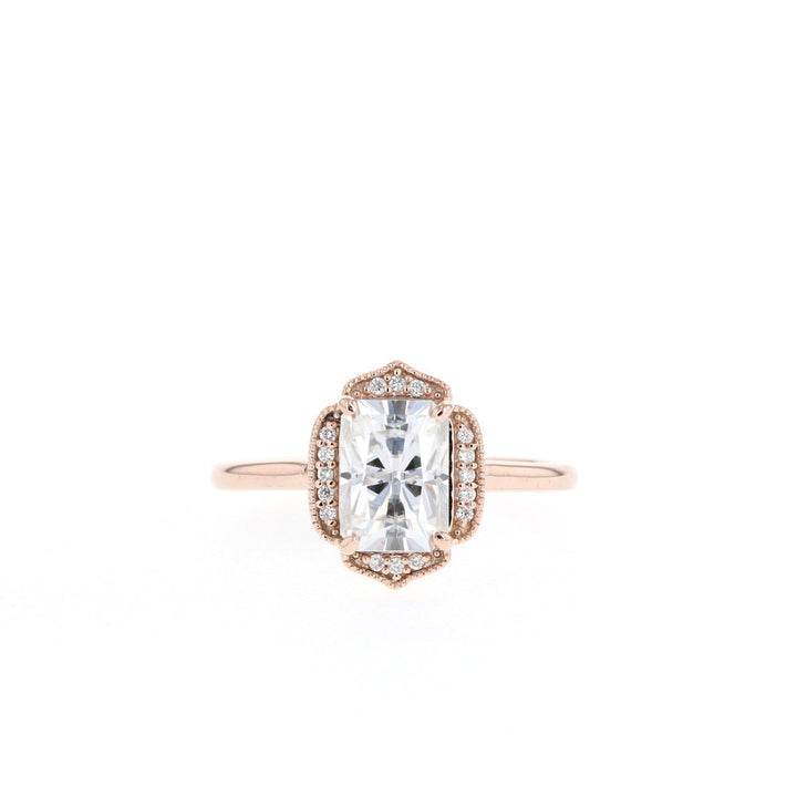 2.0CT Emerald Cut Moissanite Vintage Cluster Diamond Engagement Ring