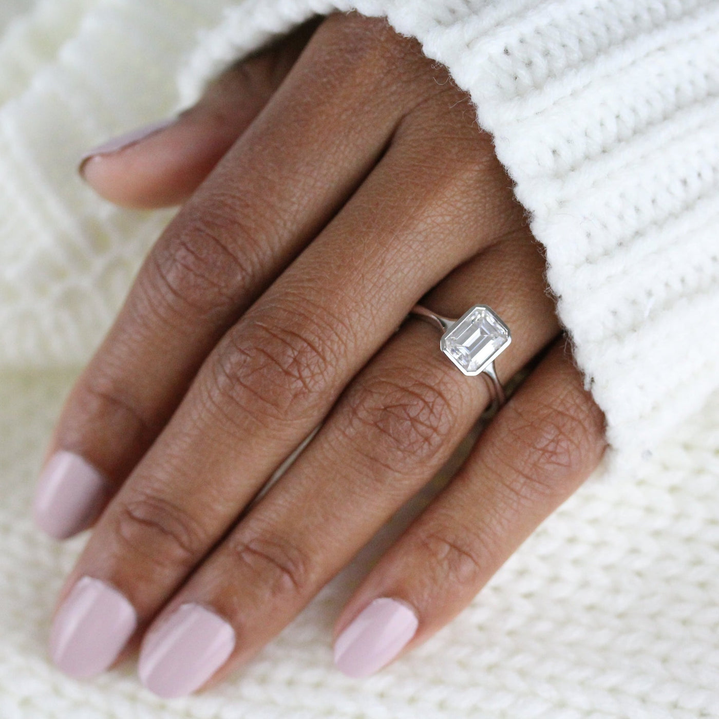 1.7ct Emerald Cut Solitaire Moissanite Diamond Engagement Ring