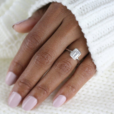 1.7ct Emerald Cut Solitaire Moissanite Diamond Engagement Ring