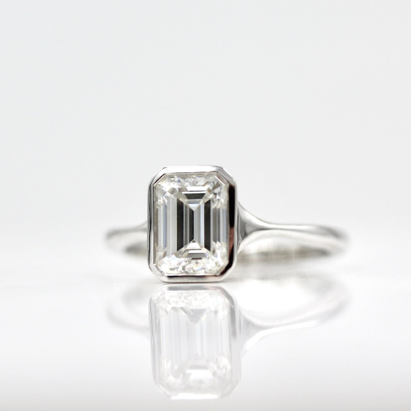 1.7ct Emerald Cut Solitaire Moissanite Diamond Engagement Ring