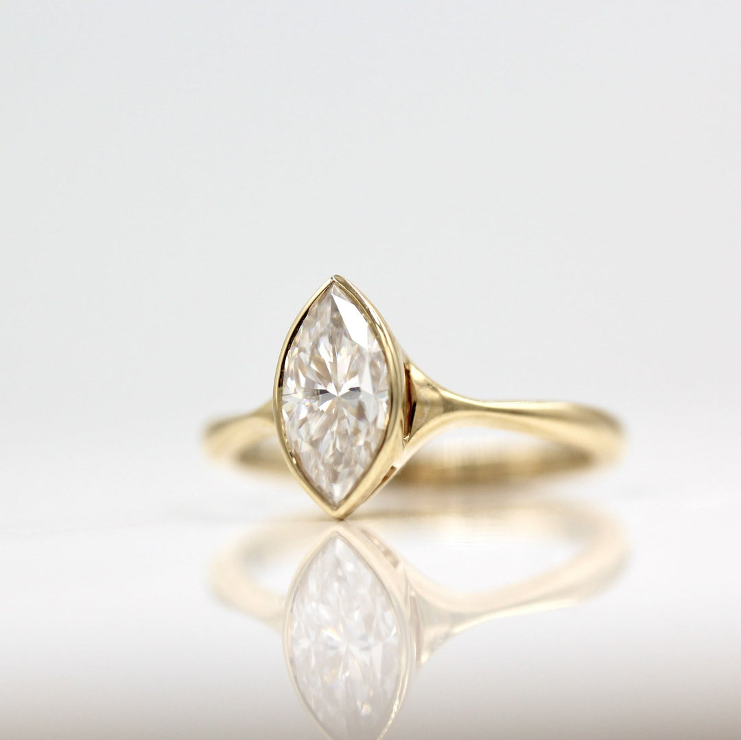 1.0ct Marquise Cut Bezel Solitaire Moissanite Diamond Engagement Ring