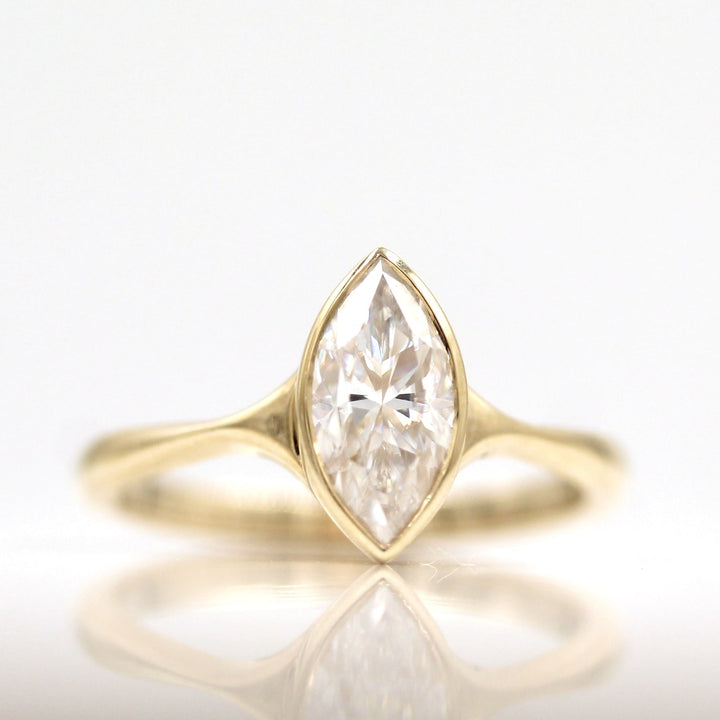 1.0ct Marquise Cut Bezel Solitaire Moissanite Diamond Engagement Ring