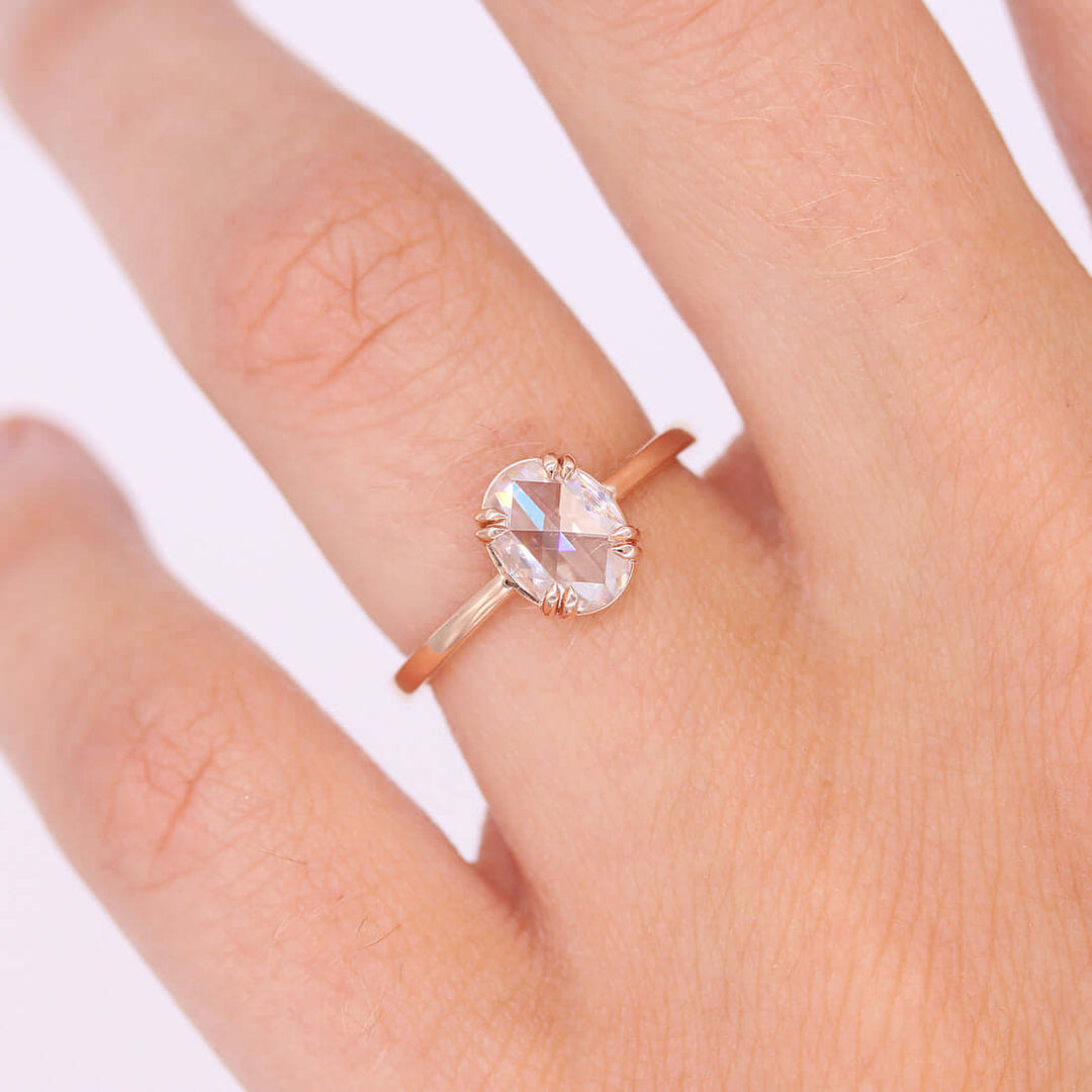 2ct Oval Rose Cut Solitaire Moissanite Diamond Engagement Ring