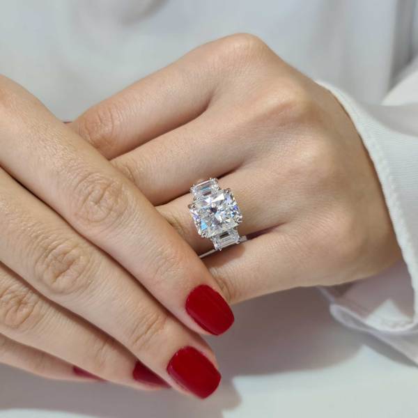 7.2CT Radiant Diamond Three Stone Moissanite Engagement Ring