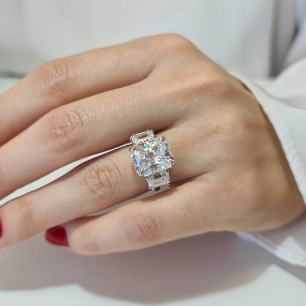 7.2CT Radiant Diamond Three Stone Moissanite Engagement Ring