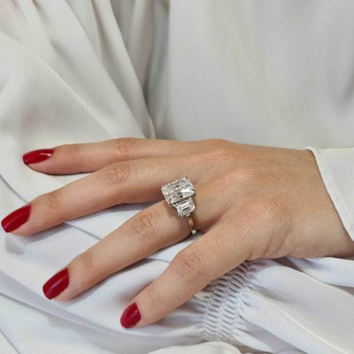 7.2CT Radiant Diamond Three Stone Moissanite Engagement Ring