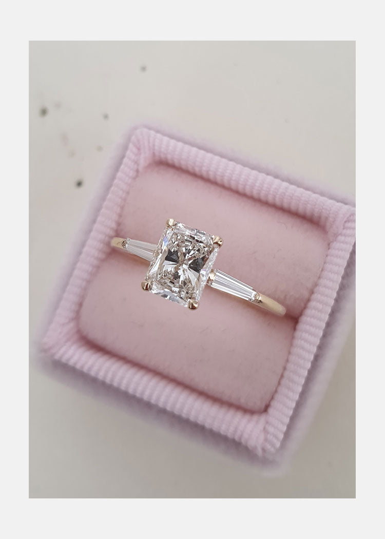 Radiant Cut Three Stone Diamond Engagement Ring 14K Yellow Gold