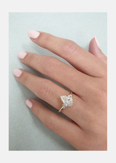 Pear Cut Cluster Moissanite Diamond Engagement Ring in 14K Yellow Gold