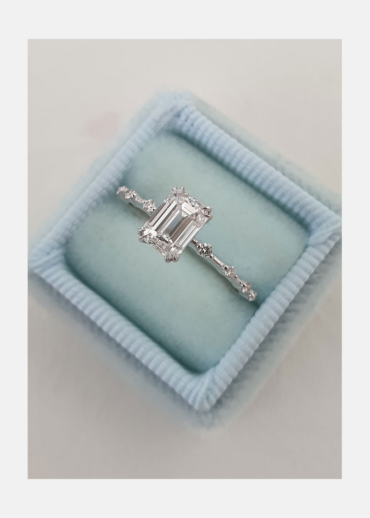 1.0ct Emerald Cut Moissanite Petite Pave Diamond Engagement Ring