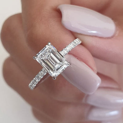 1.25ct Emerald Cut Hidden Halo Moissanite Diamond Engagement Ring