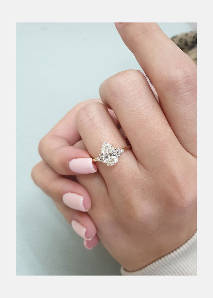 Pear Cut Cluster Moissanite Diamond Engagement Ring in 14K Yellow Gold
