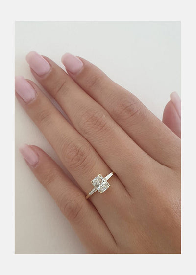 Radiant Cut Three Stone Diamond Engagement Ring 14K Yellow Gold