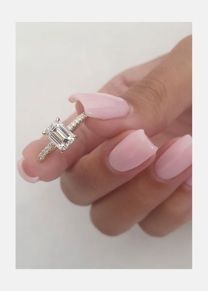 1.25ct Emerald Cut Hidden Halo Moissanite Diamond Engagement Ring