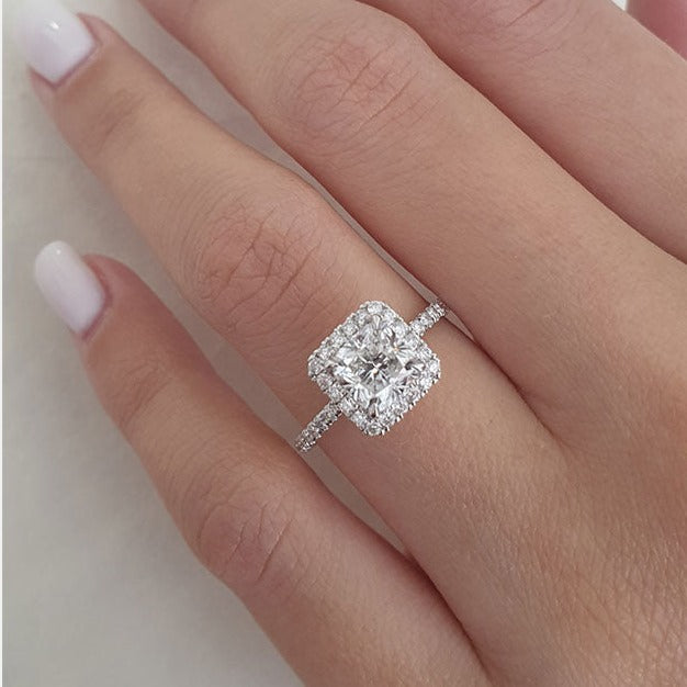 1.50ct Cushion Cut Moissanite Diamond Halo Engagement Ring