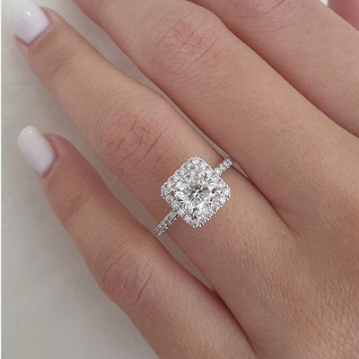 1.50ct Cushion Cut Moissanite Diamond Halo Engagement Ring