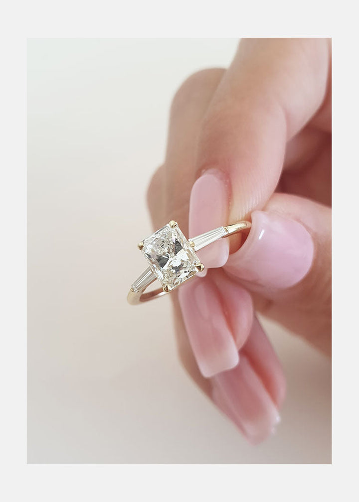 Radiant Cut Three Stone Diamond Engagement Ring 14K Yellow Gold