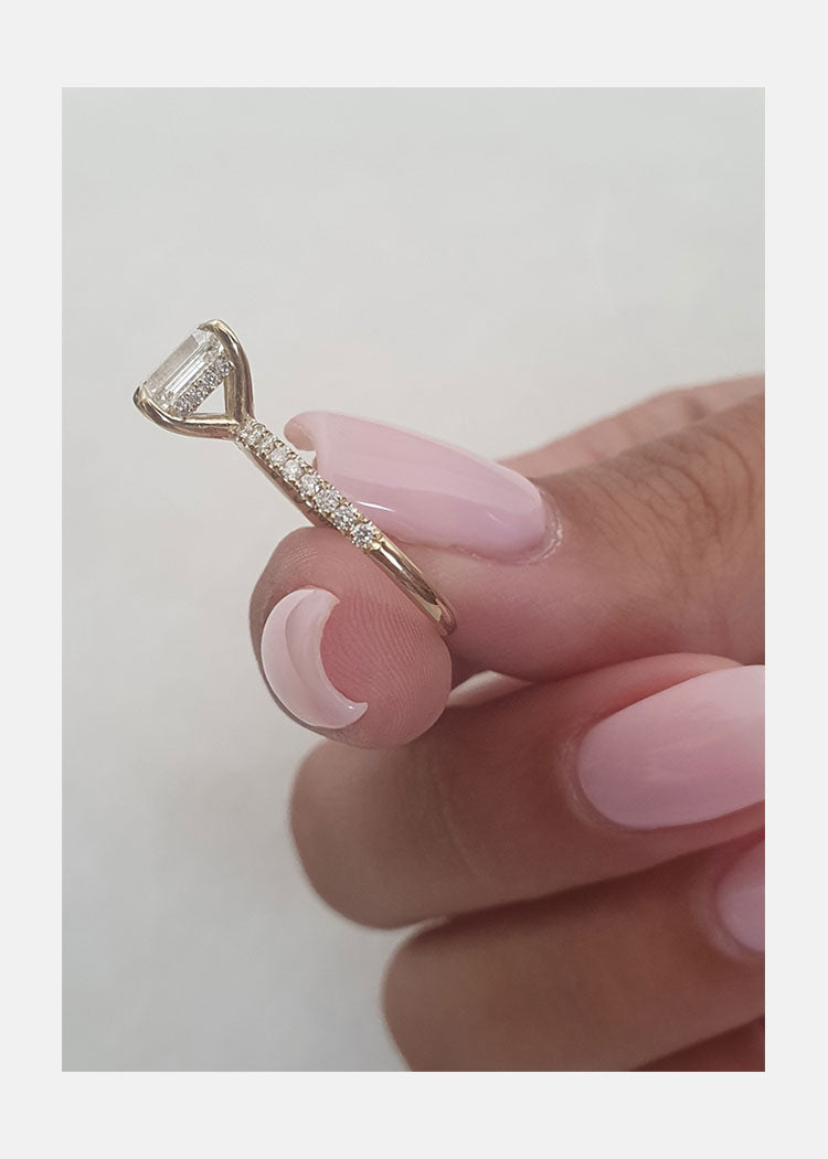 1.25ct Emerald Cut Hidden Halo Moissanite Diamond Engagement Ring