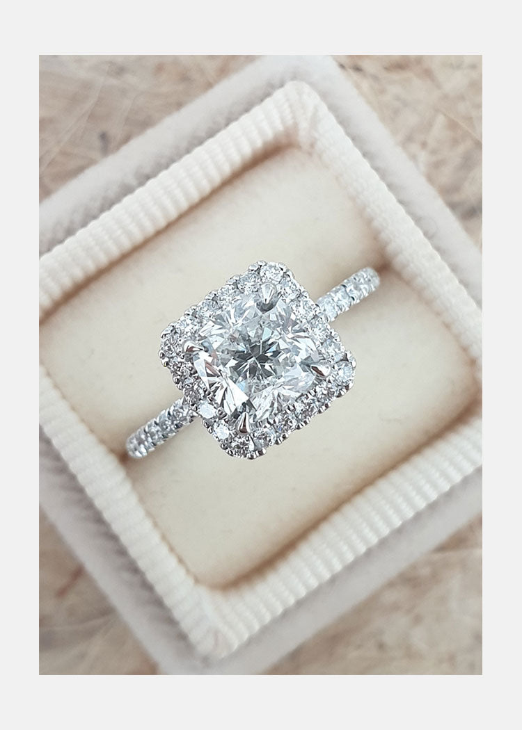 1.50ct Cushion Cut Moissanite Diamond Halo Engagement Ring