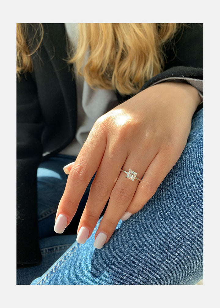 1.0ct Princess Cut Hidden Halo Diamond 14K White Gold Engagement Ring