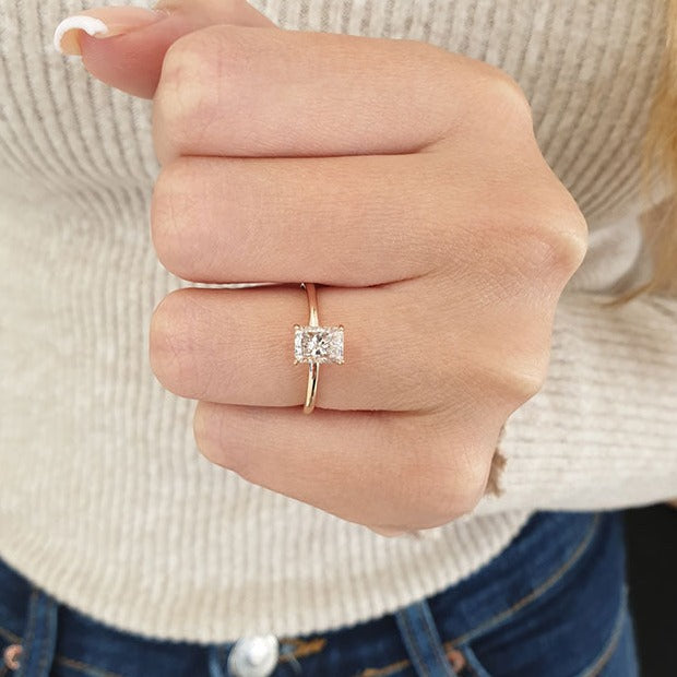 1.01ct Radiant Cut Hidden Halo Moissanite Diamond Engagement Ring in 14K Rose Gold