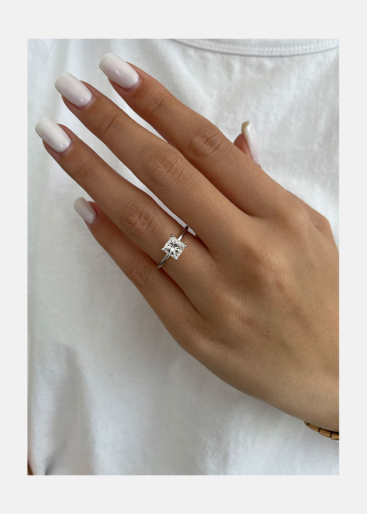 1.0ct Princess Cut Hidden Halo Diamond 14K White Gold Engagement Ring