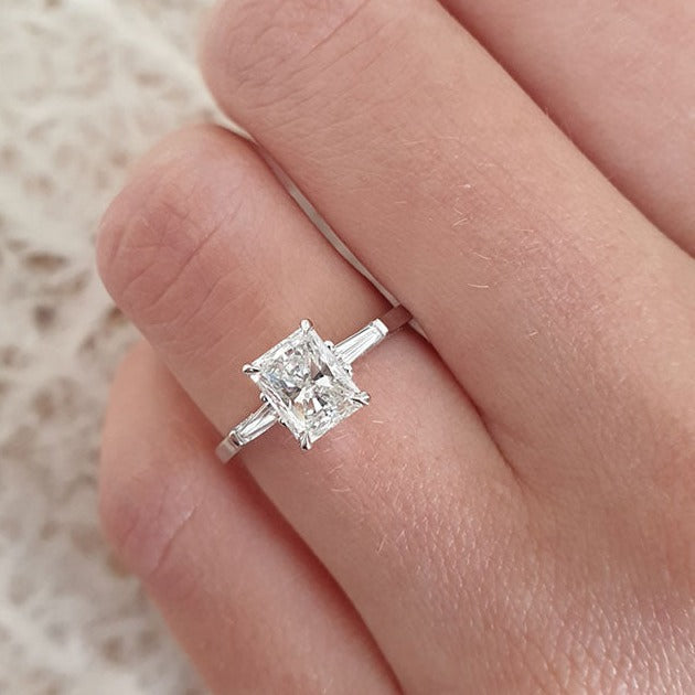 Radiant Cut Three Stone Diamond Engagement Ring 14K Yellow Gold