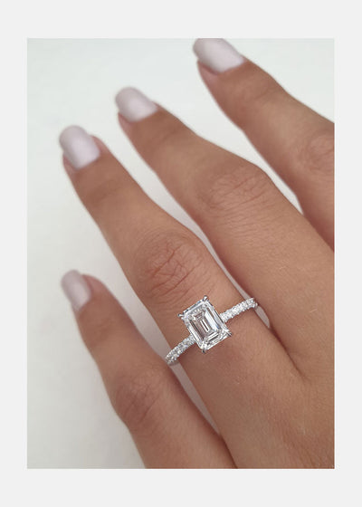 1.25ct Emerald Cut Hidden Halo Moissanite Diamond Engagement Ring