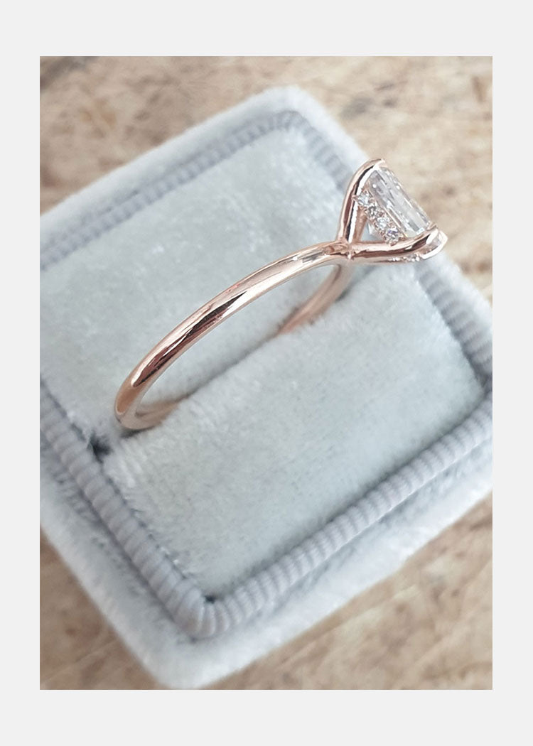 1.01ct Radiant Cut Hidden Halo Moissanite Diamond Engagement Ring in 14K Rose Gold