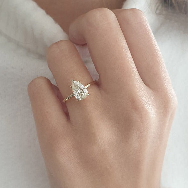 1.31ct Pear Cut Solitaire Moissanite Diamond Engagement Ring